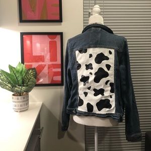 Cow Print Distressed Jean Jacket 🐮